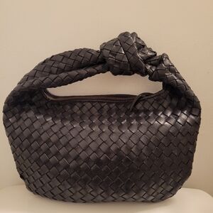 Woven Leather Black Handbag
